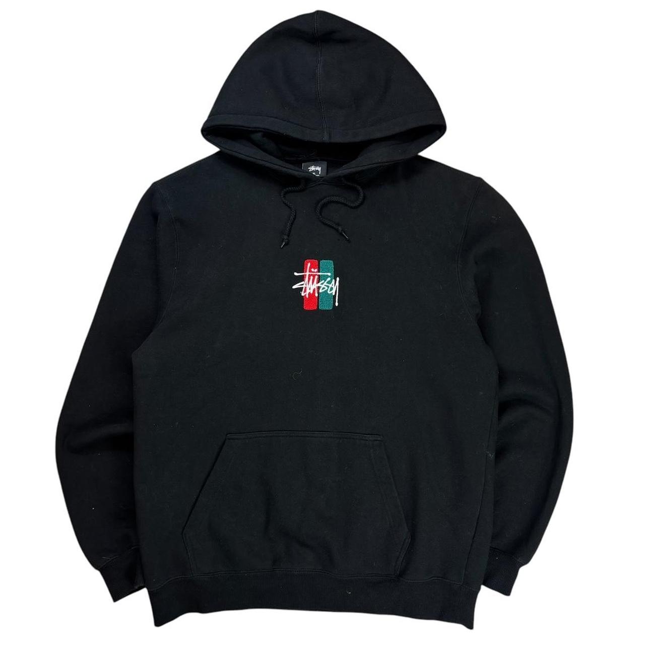 Stussy embroidered logo black pullover hoodie (XL)