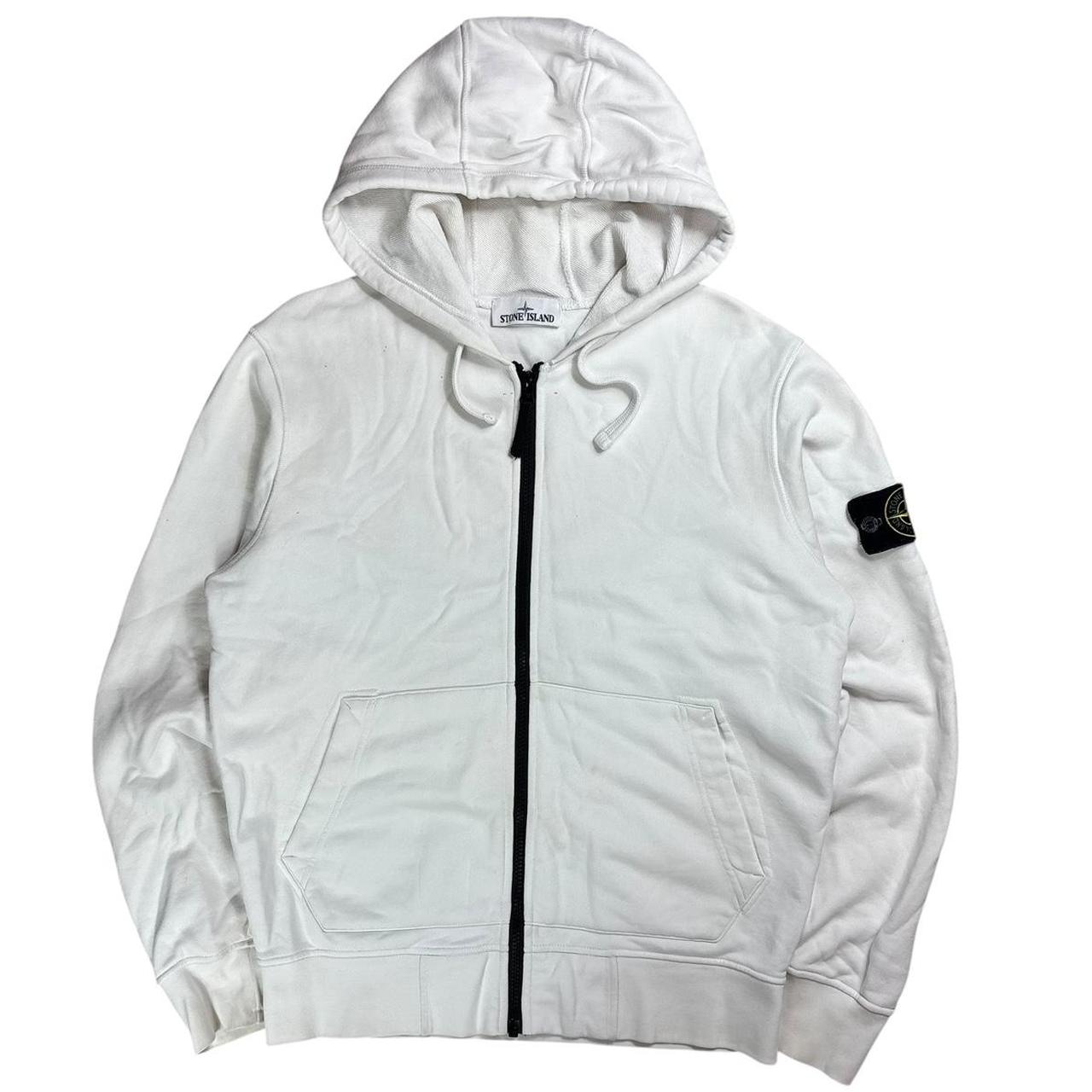 Stone island white zip up hoodie (S)