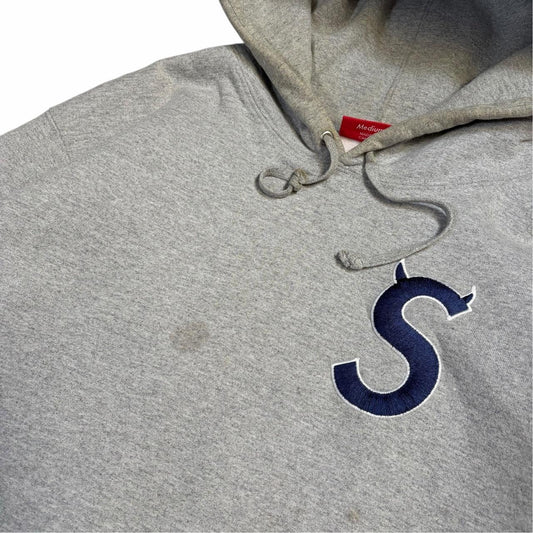 Supreme grey S logo thick pullover hoodie (M)
