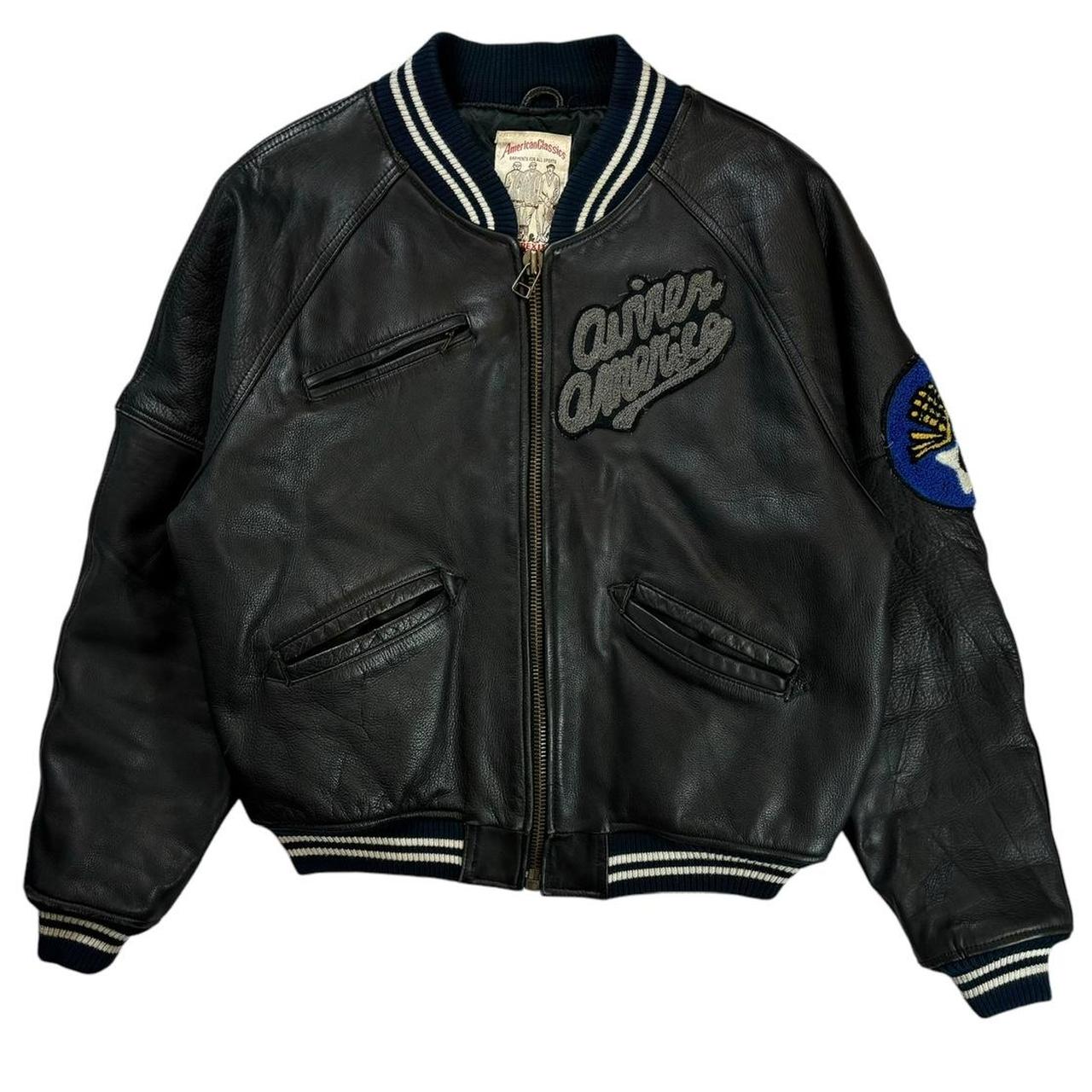 Avirex track field black leather jacket (S)