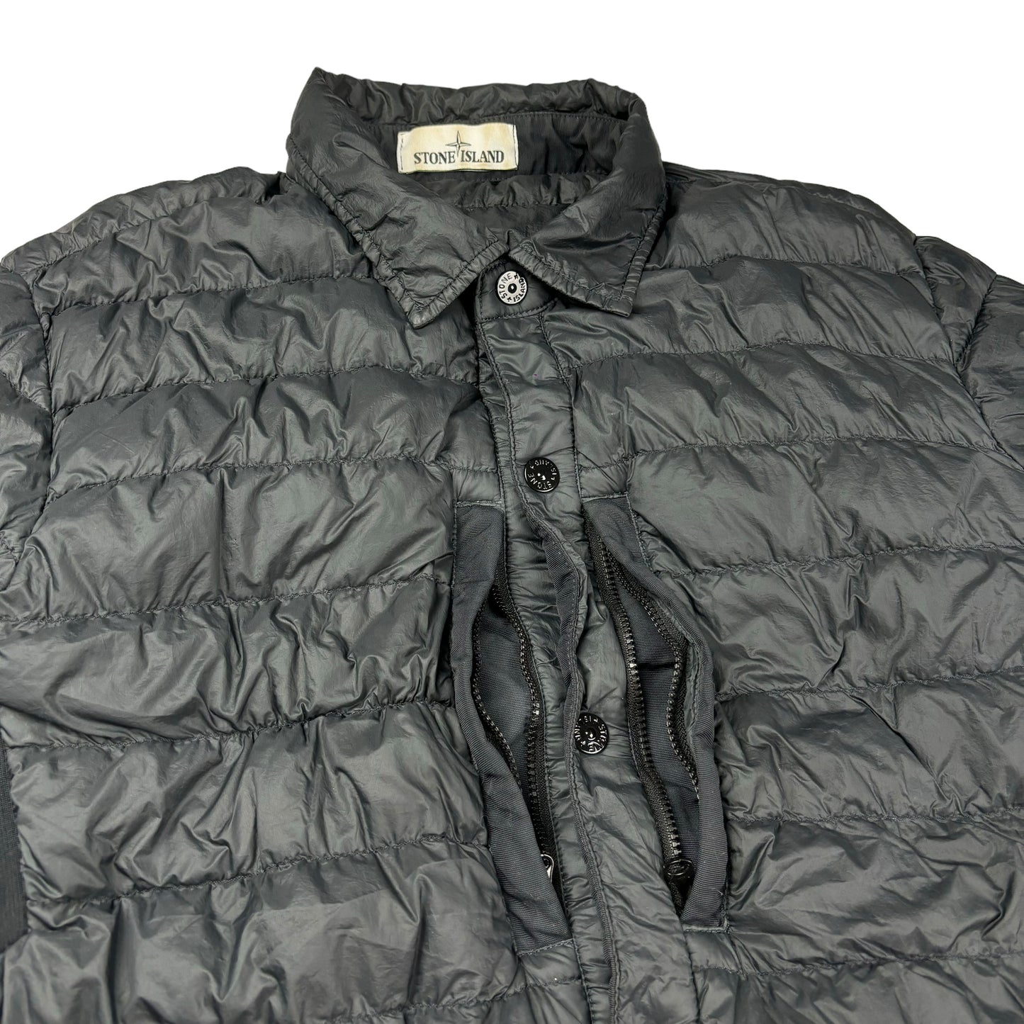 Stone island black garment dyed down puffer overshirt jacket