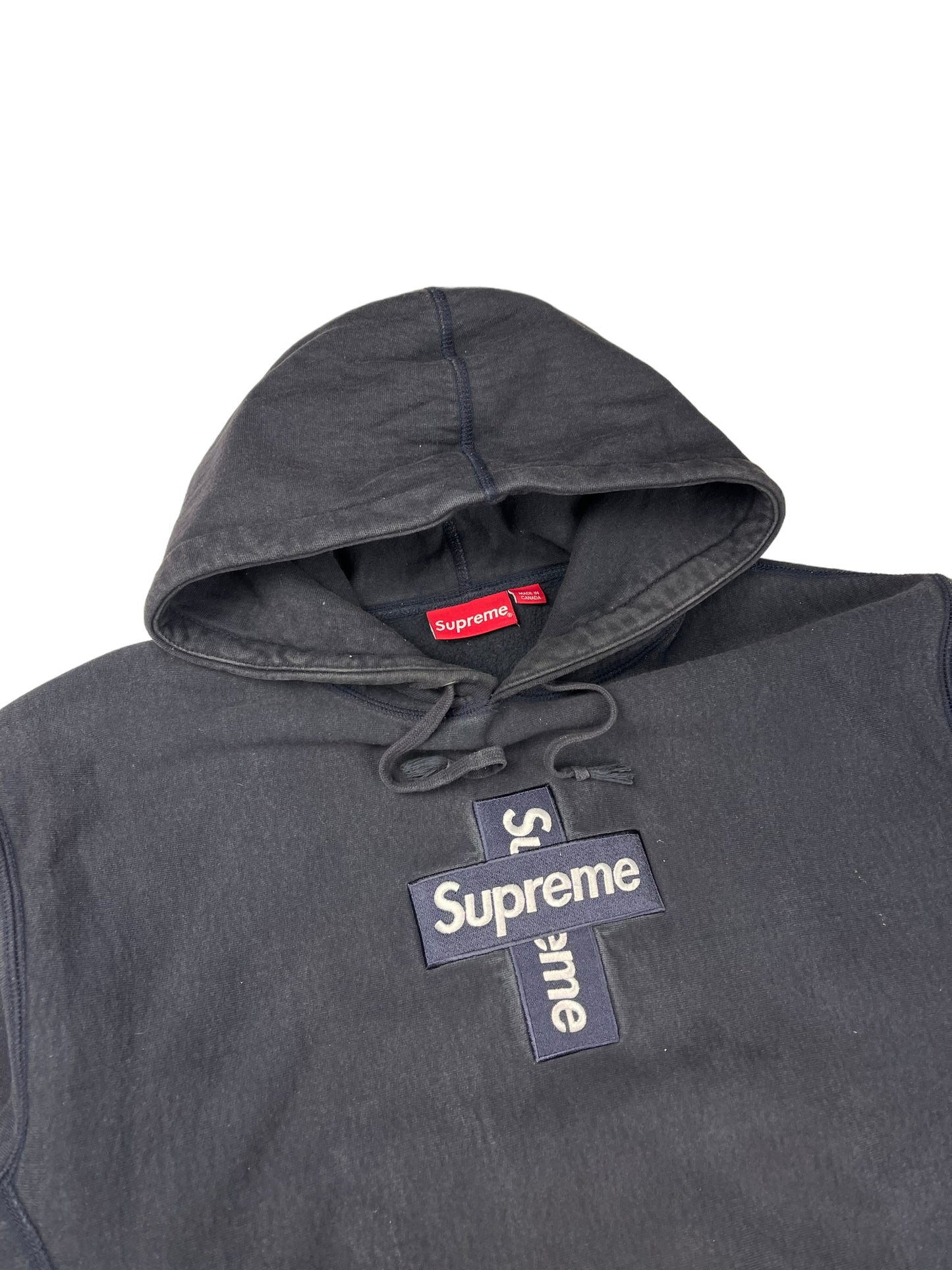 Supreme navy cross box logo pullover hoodie