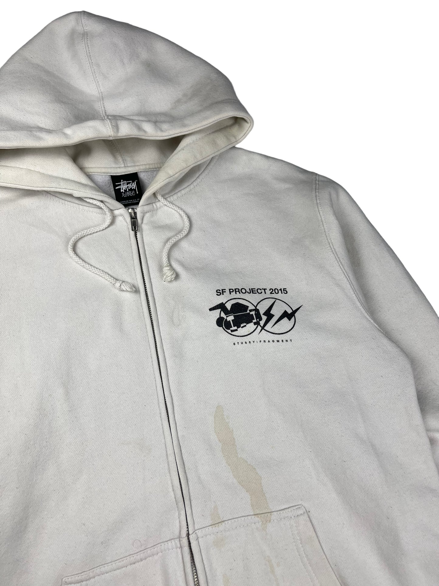 Stussy white spellout zip up hoodie