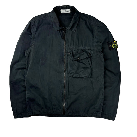 Stone island single pocket black canvas overshirt jacket