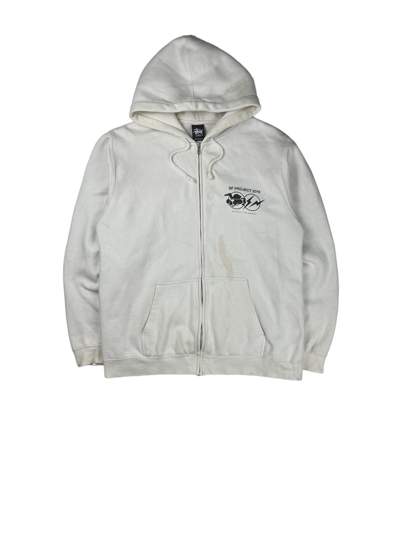 Stussy white spellout zip up hoodie