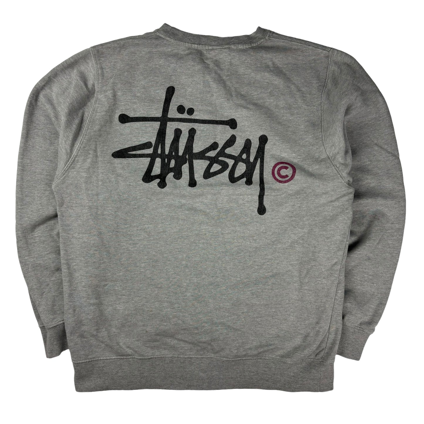 Stussy grey spellout pullover sweatshirt