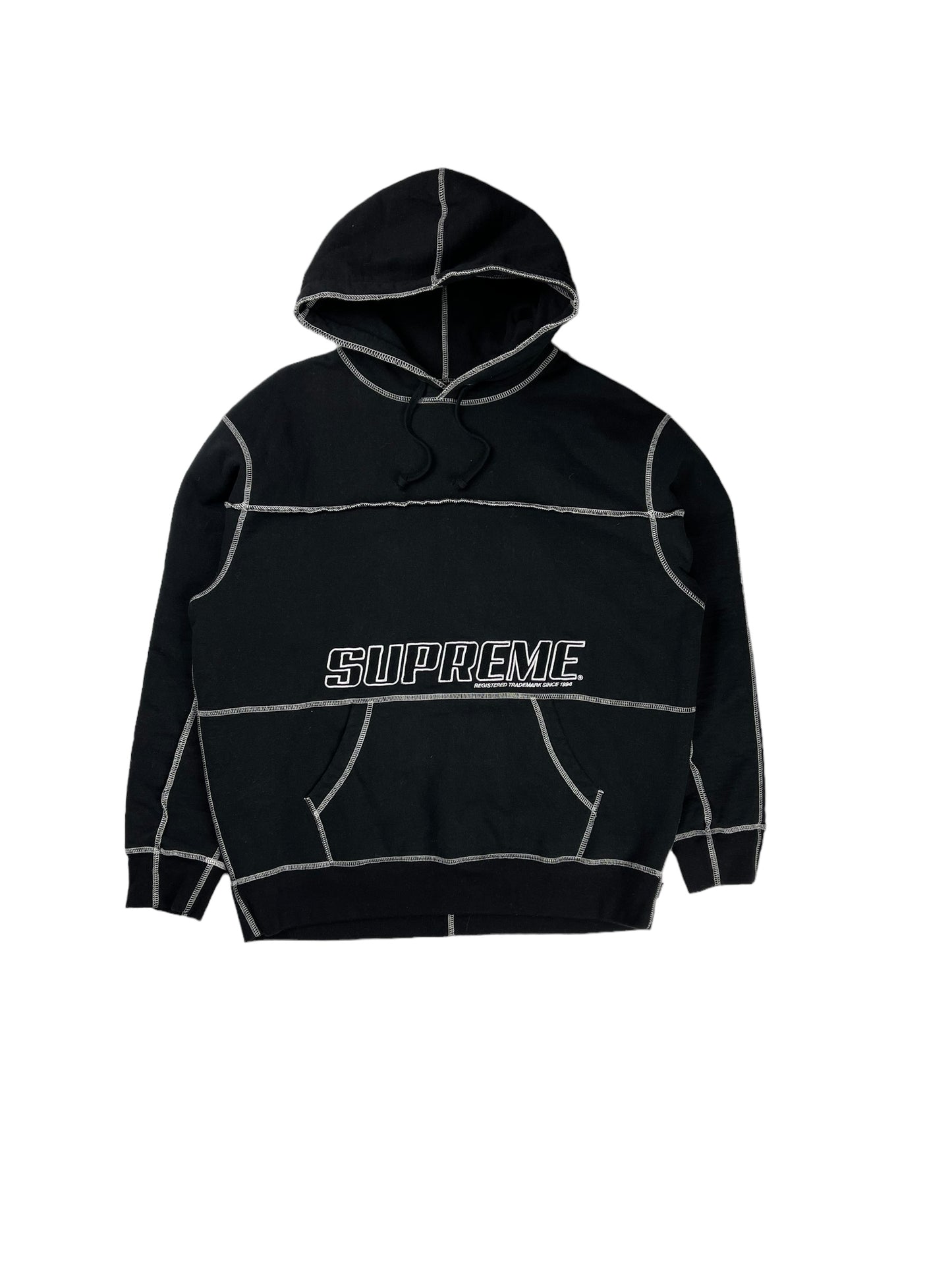 Supreme coverstitch black pullover hoodie