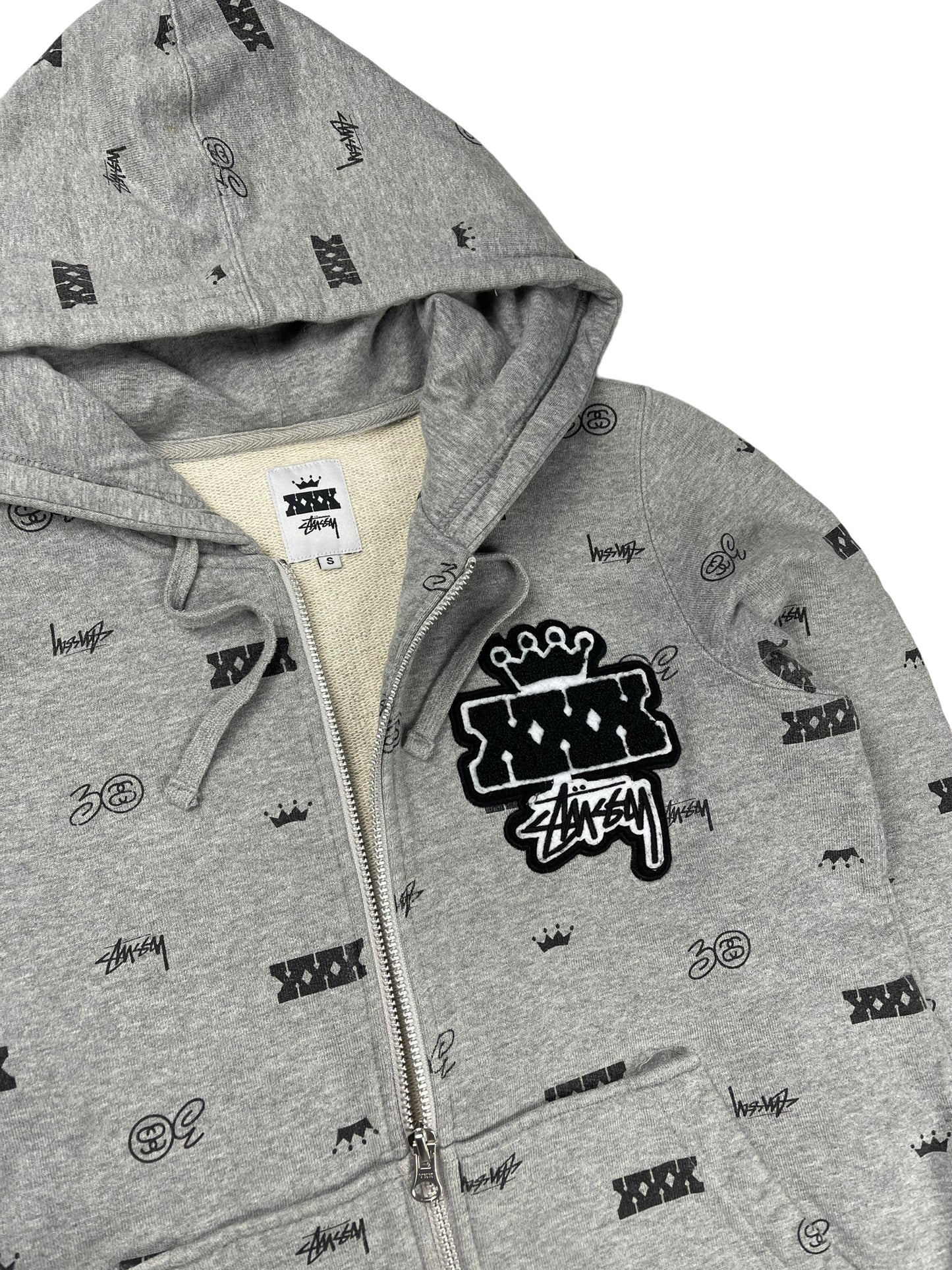 Stussy graphic grey zip up hoodie