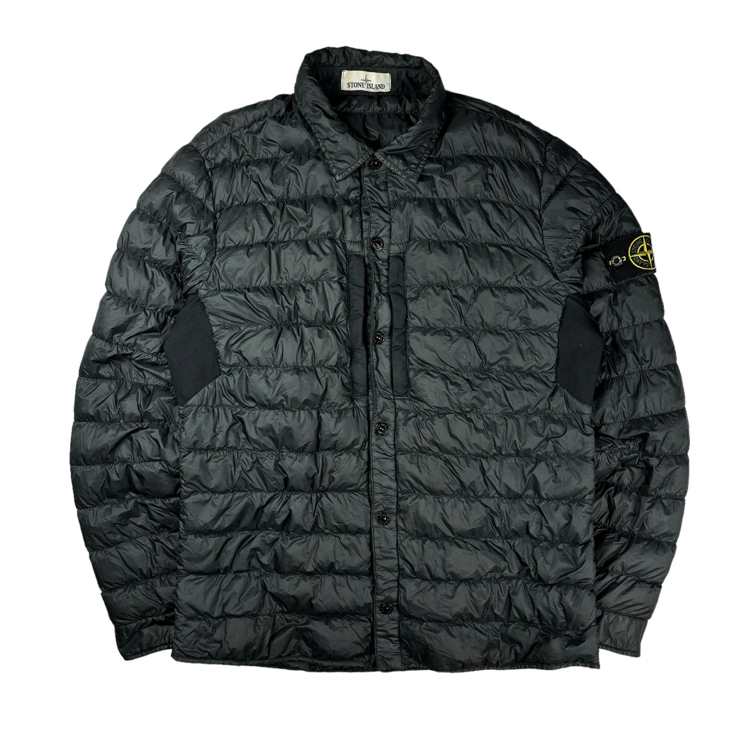 Stone island black garment dyed down puffer overshirt jacket