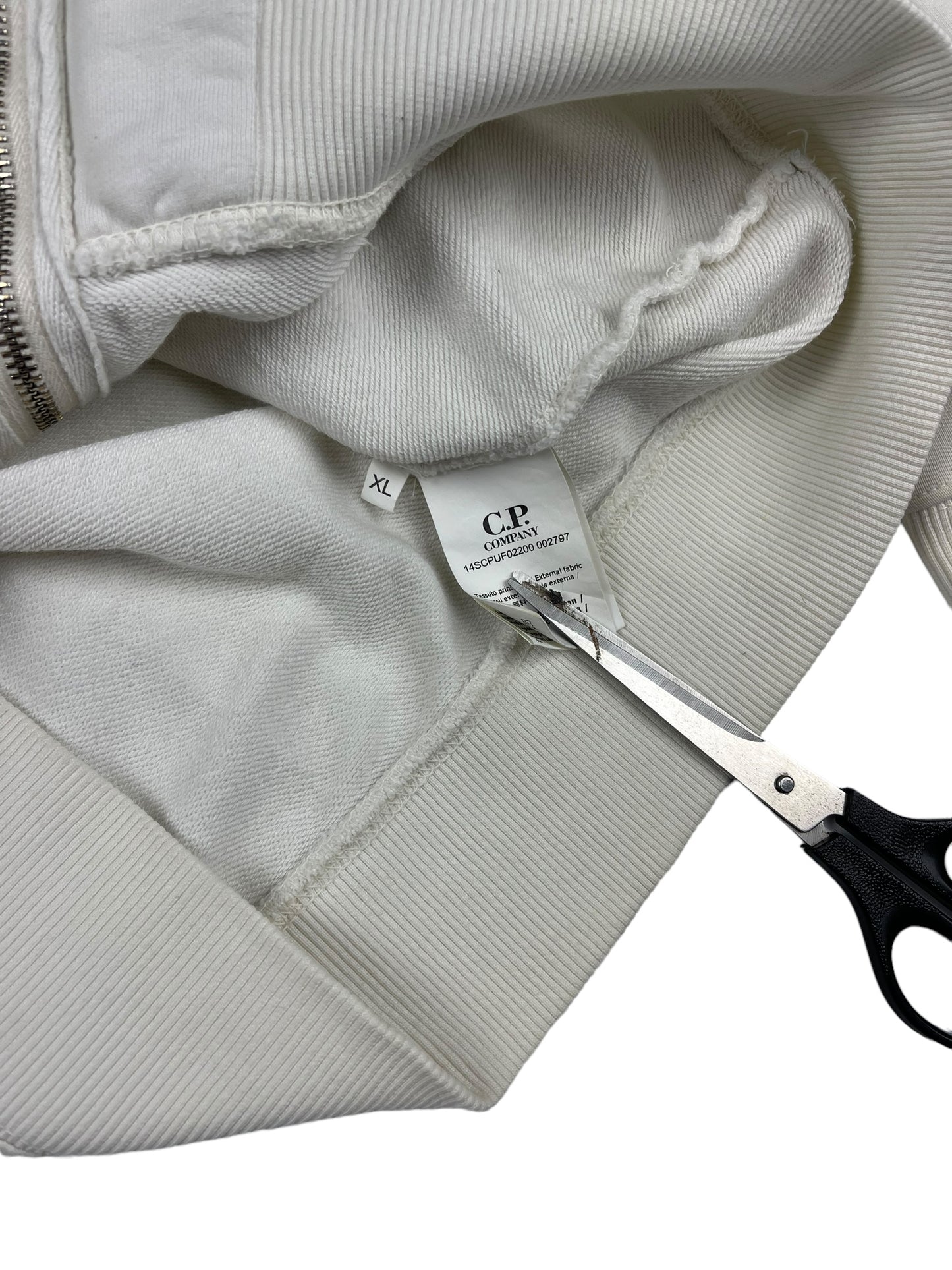 CP company white zip up goggle hoodie