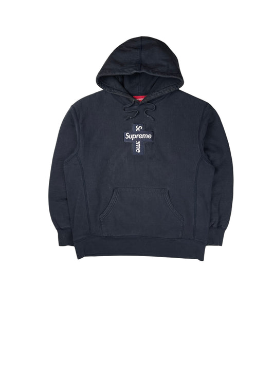 Supreme navy cross box logo pullover hoodie