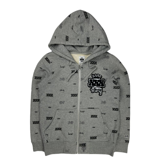 Stussy graphic grey zip up hoodie