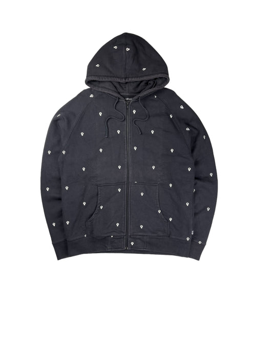 Stussy navy skull print zip up hoodie