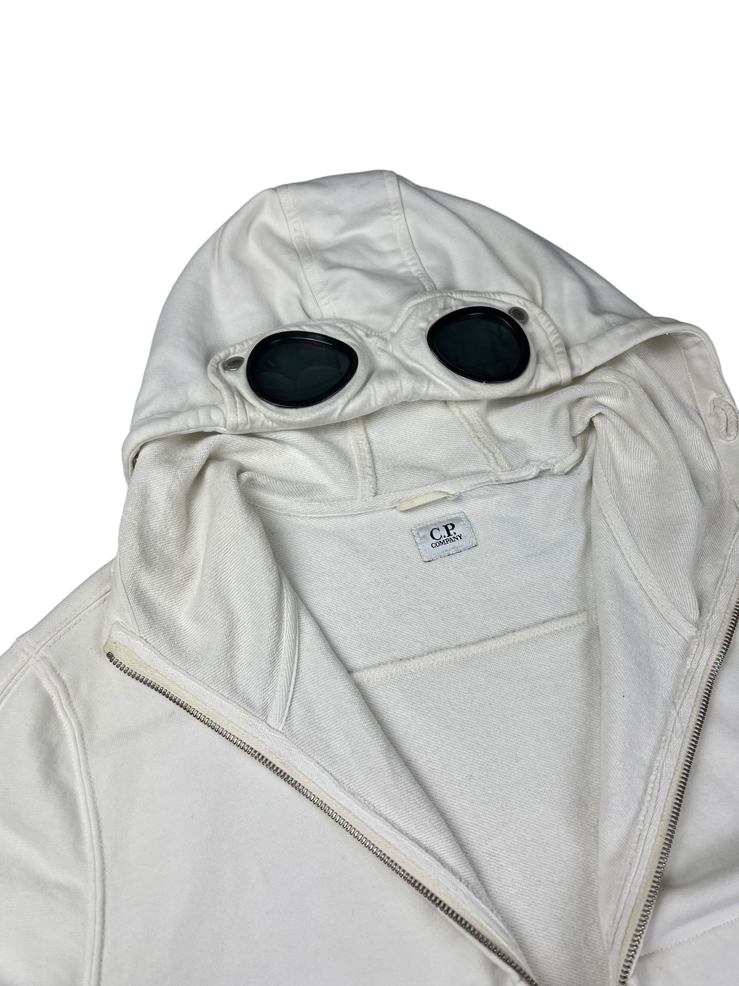 CP company white zip up goggle hoodie