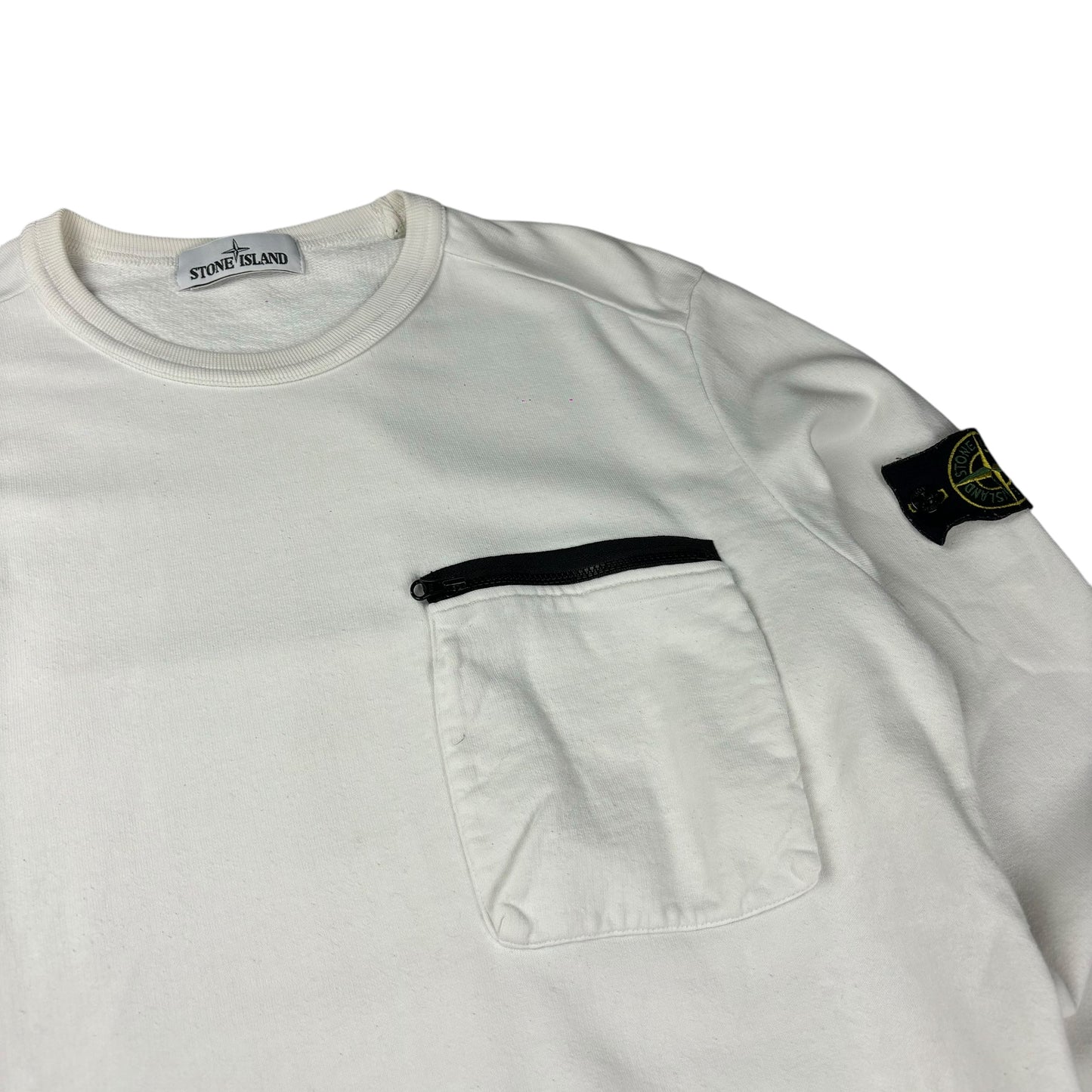 Stone island white pullover sweatshirt