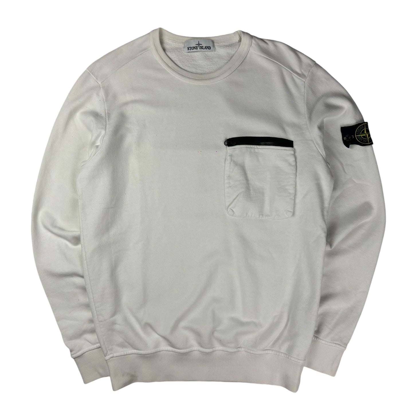 Stone island white pullover sweatshirt