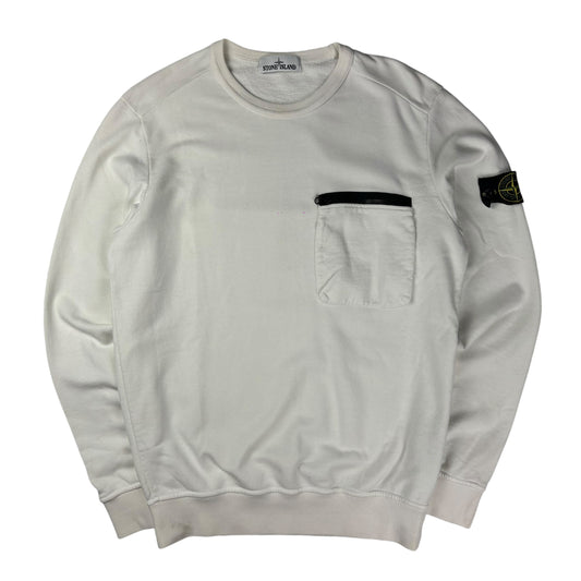 Stone island white pullover sweatshirt