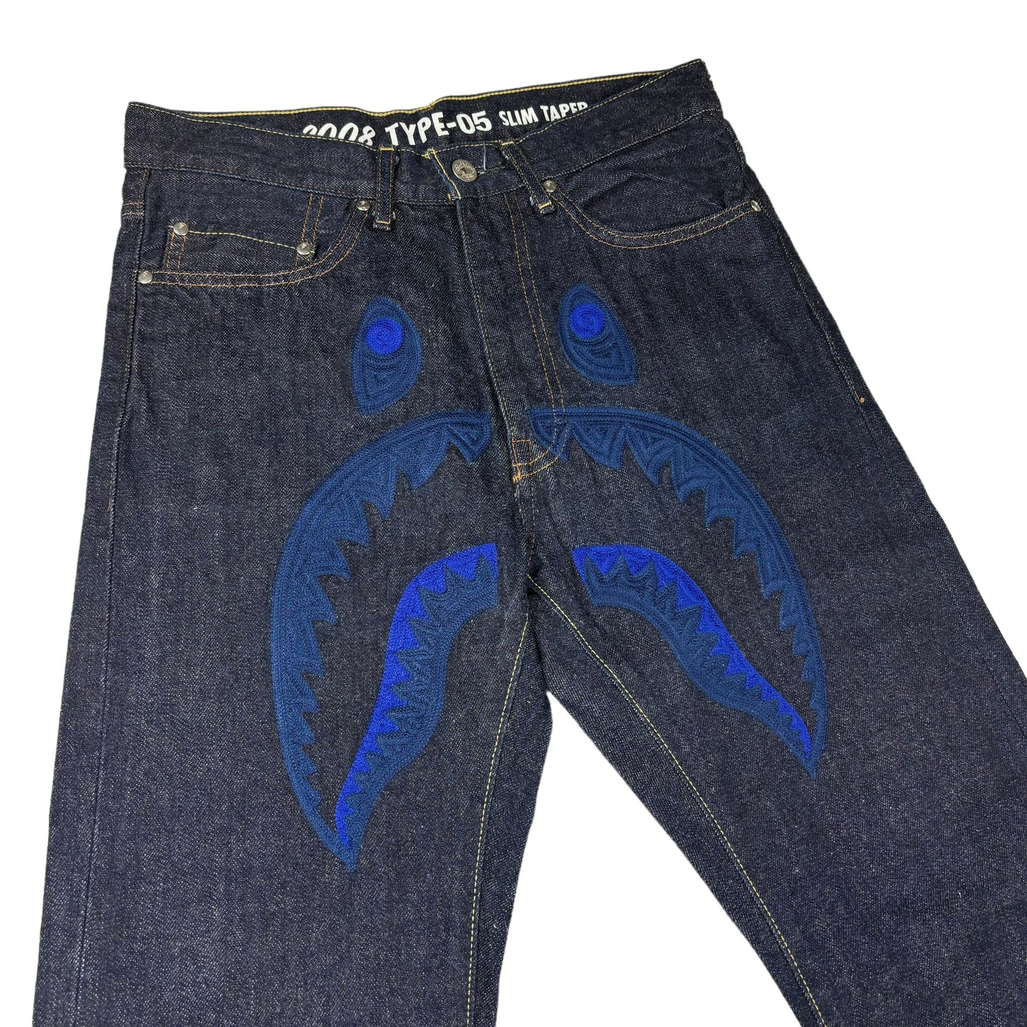 Bape embroidered shark head denim jeans