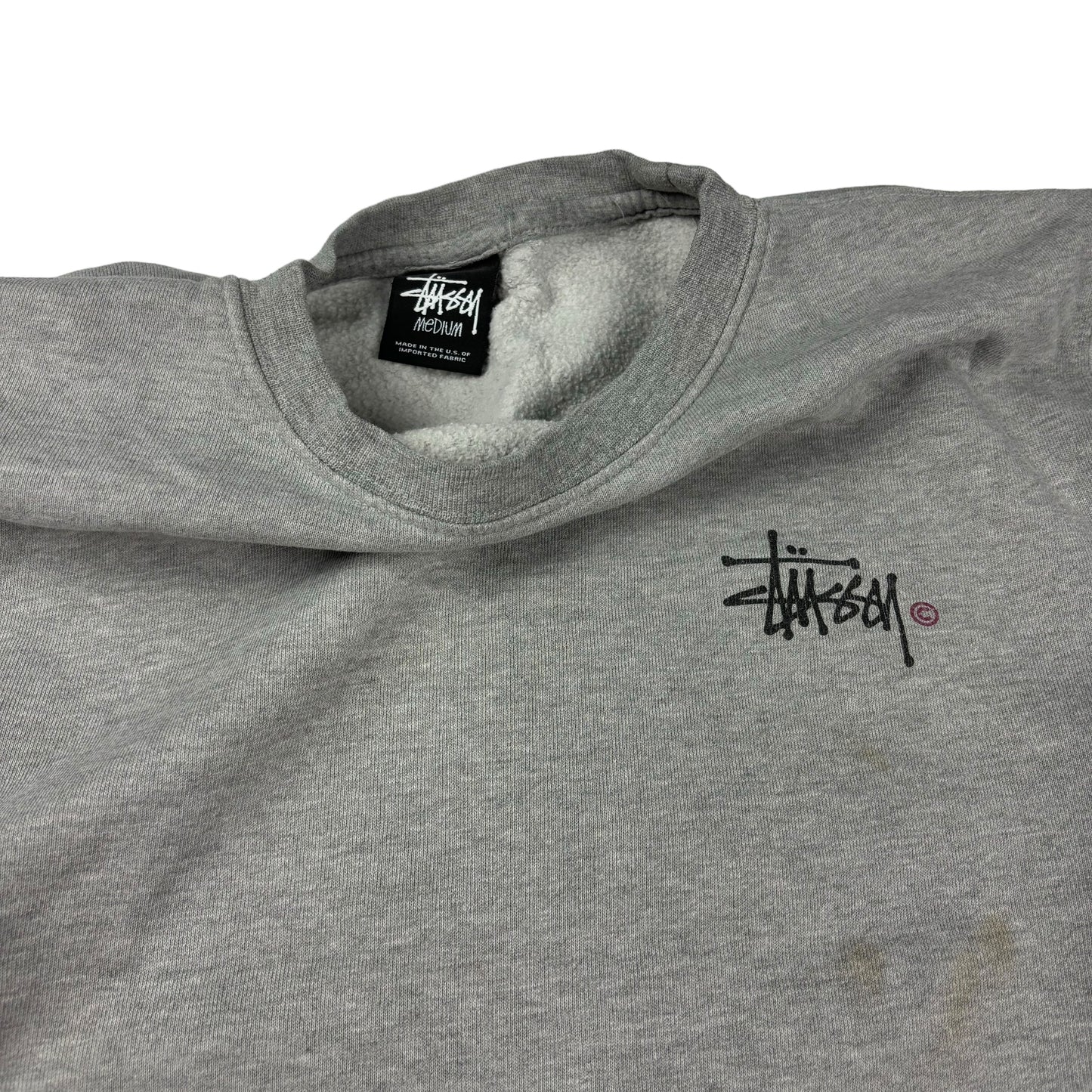 Stussy grey spellout pullover sweatshirt