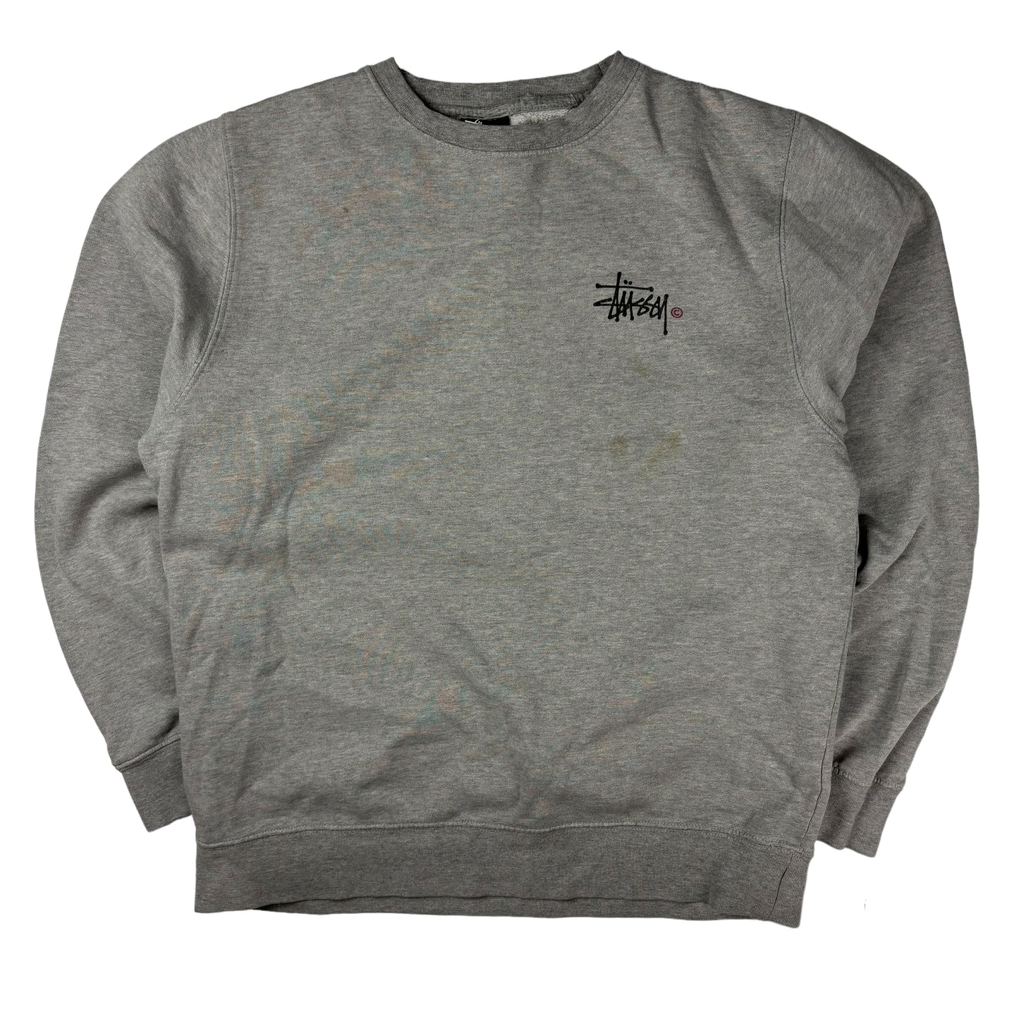 Stussy grey spellout pullover sweatshirt