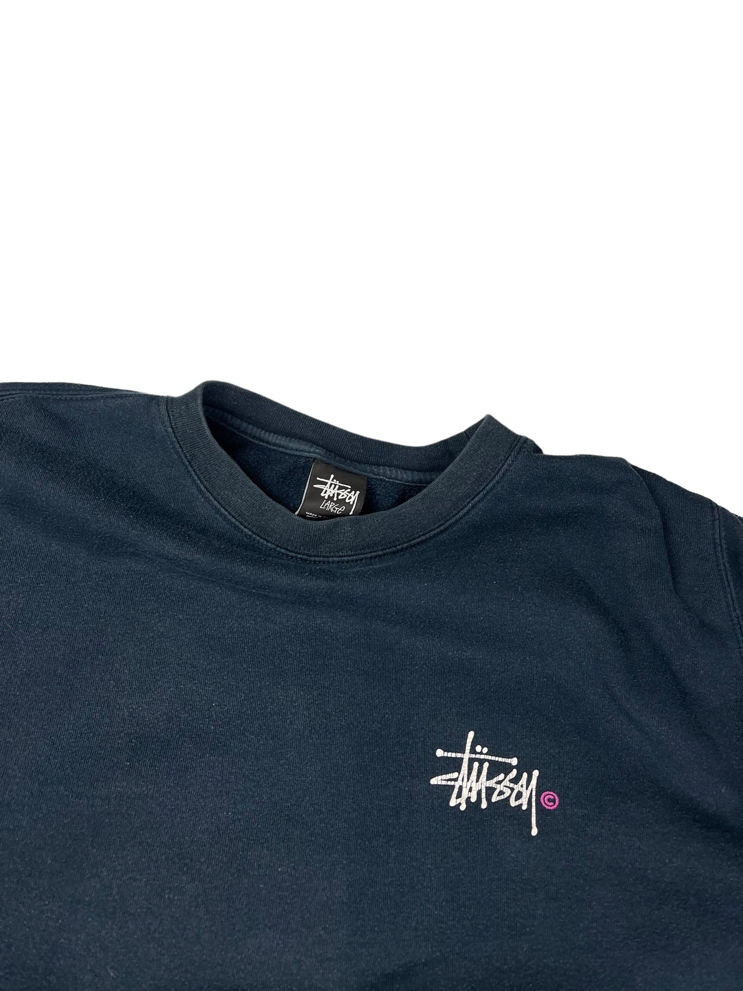 Stussy navy spellout pullover sweatshirt