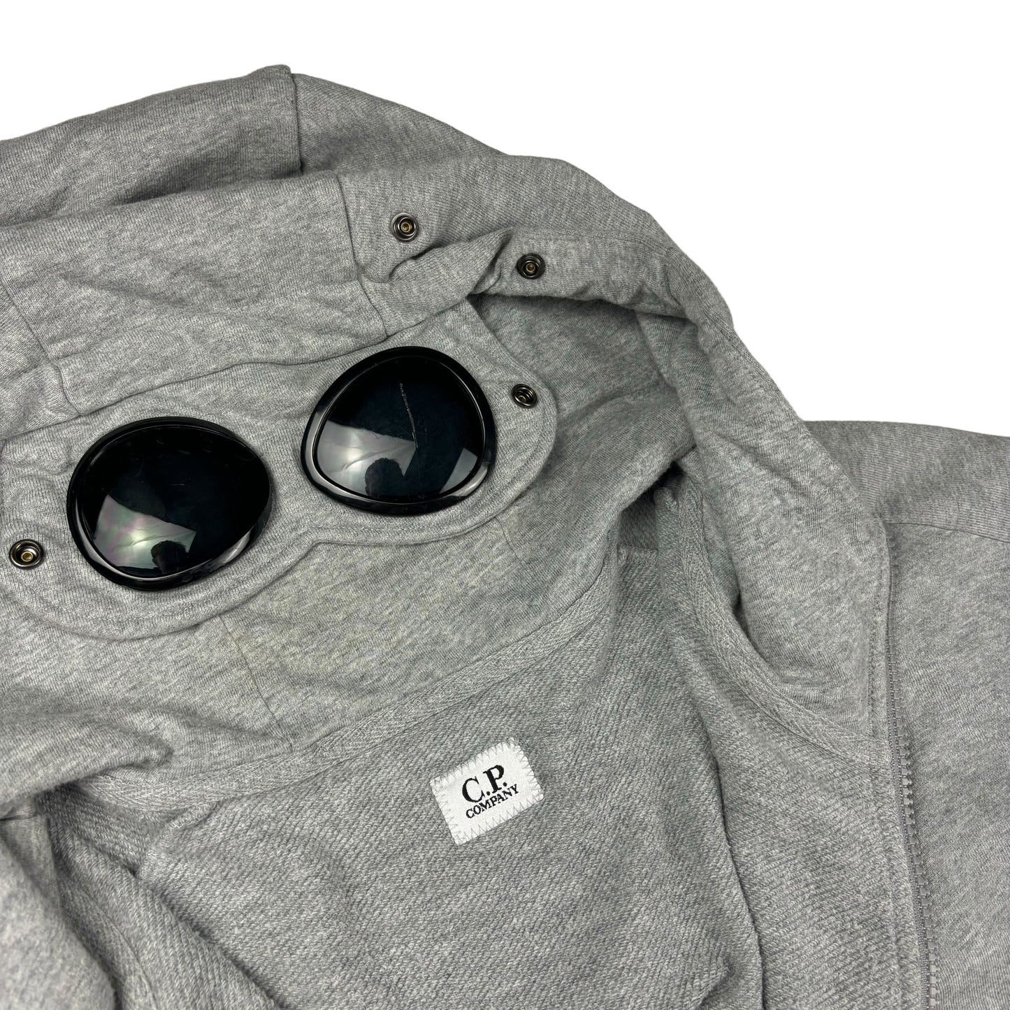 CP company grey zip up goggle hoodie