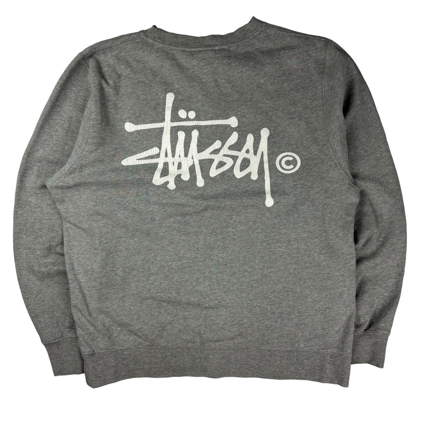 Stussy grey spellout pullover sweatshirt