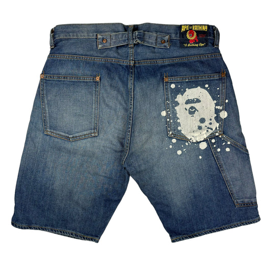 Bape ape head denim shorts