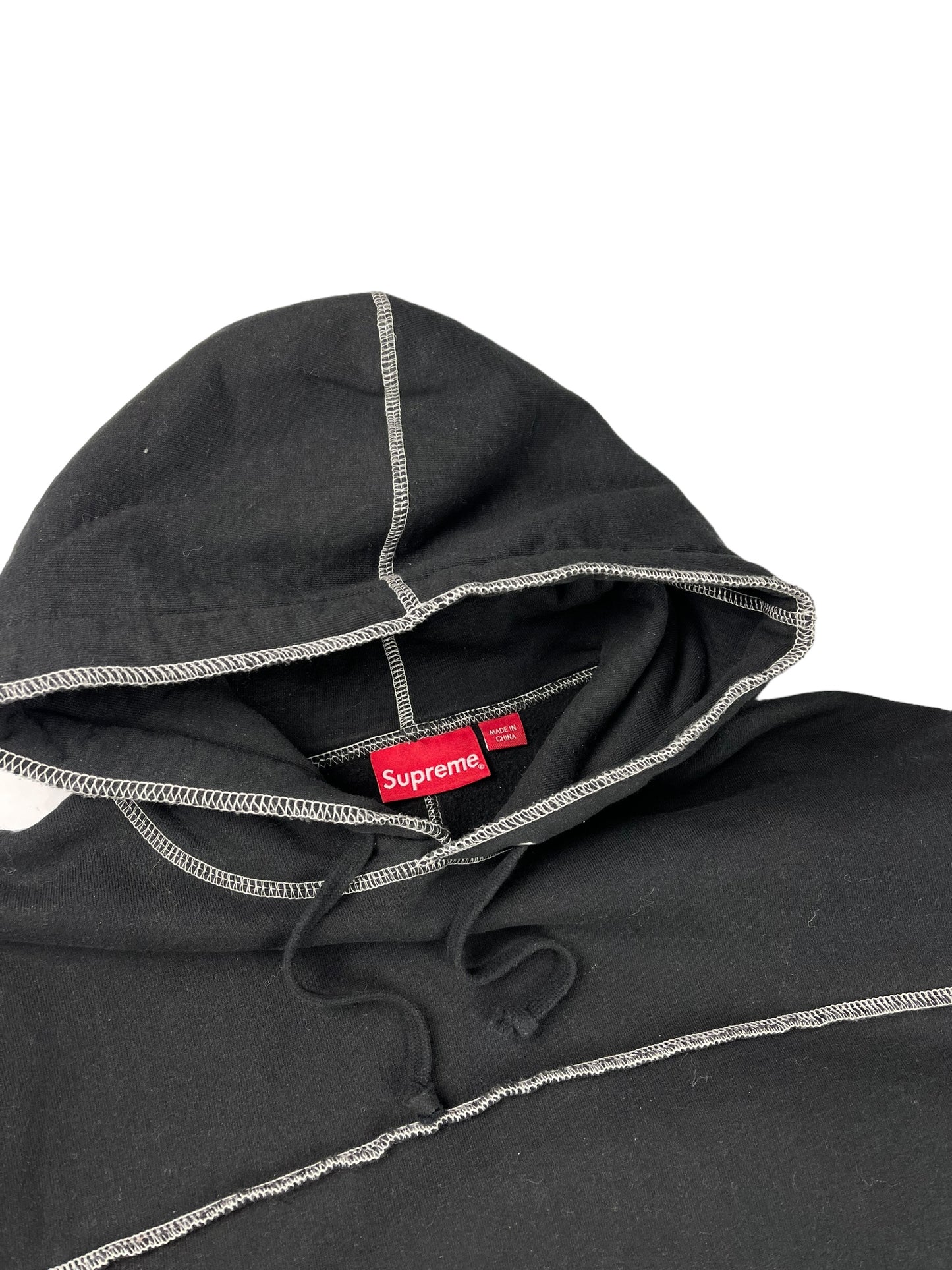 Supreme coverstitch black pullover hoodie