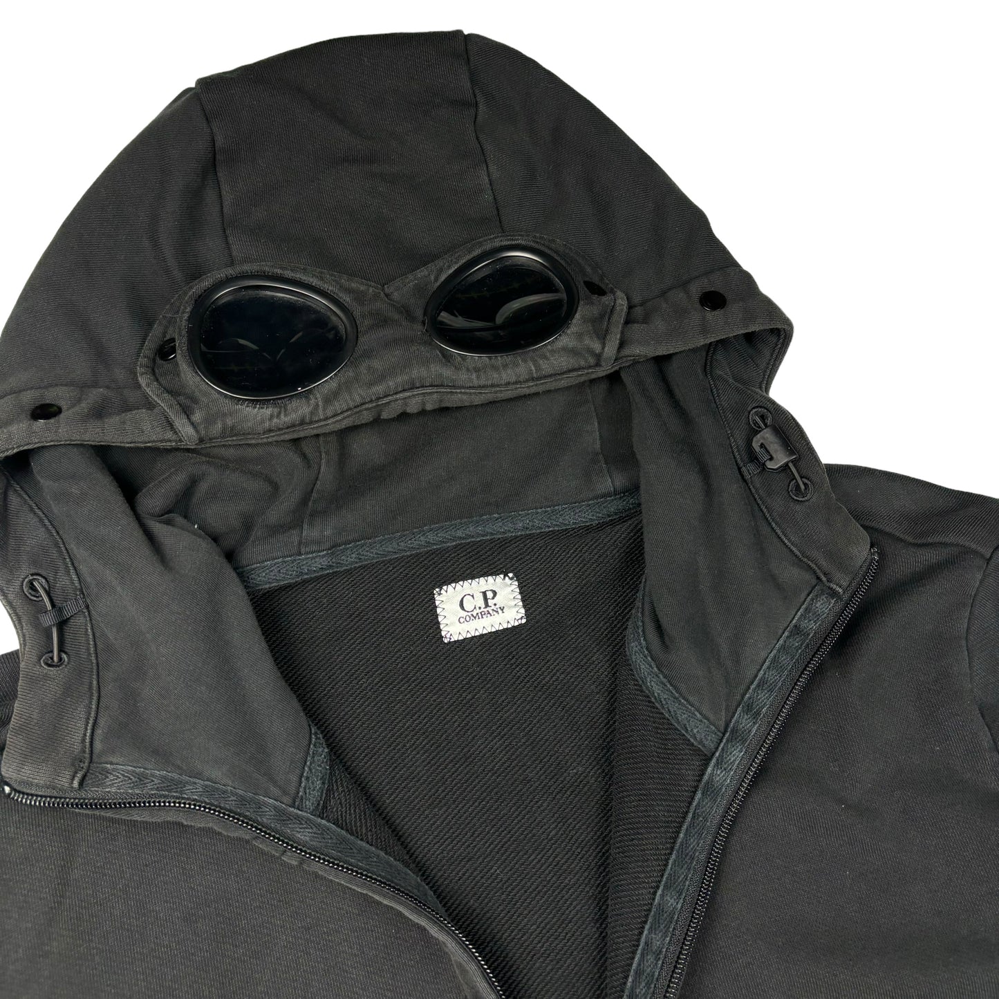 CP company black zip up goggle hoodie