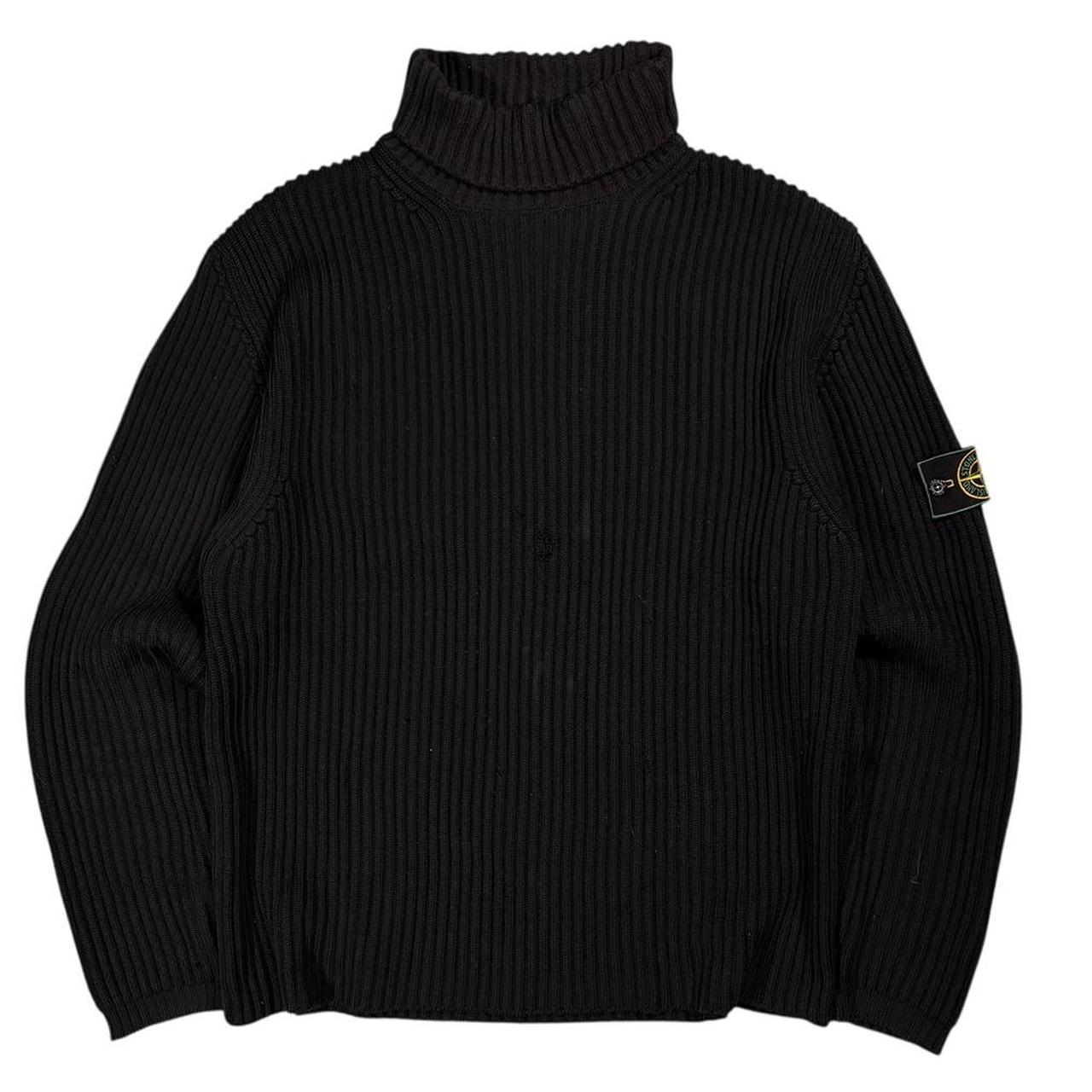 Stone island navy AW 2002 heavyweight wool mock neck sweatshirt (XL)