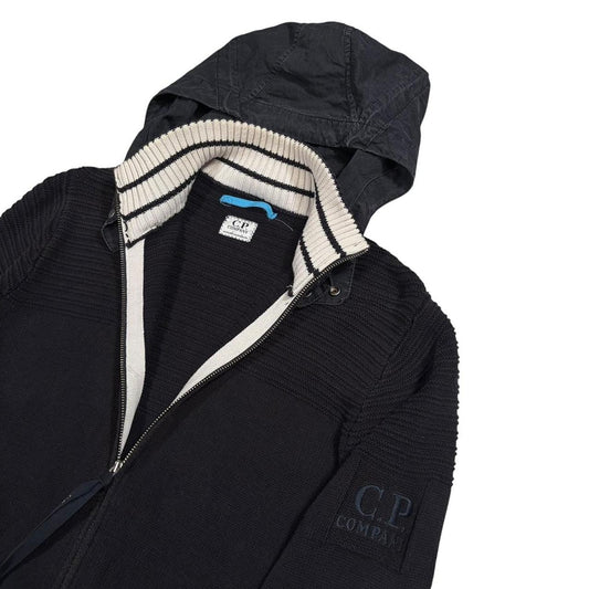 CP Company SS 2009 heavyweight wool knit zip up hoodie with nylon hood (S)