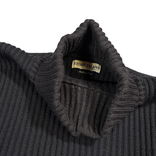 Stone island navy AW 2002 heavyweight wool mock neck sweatshirt (XL)