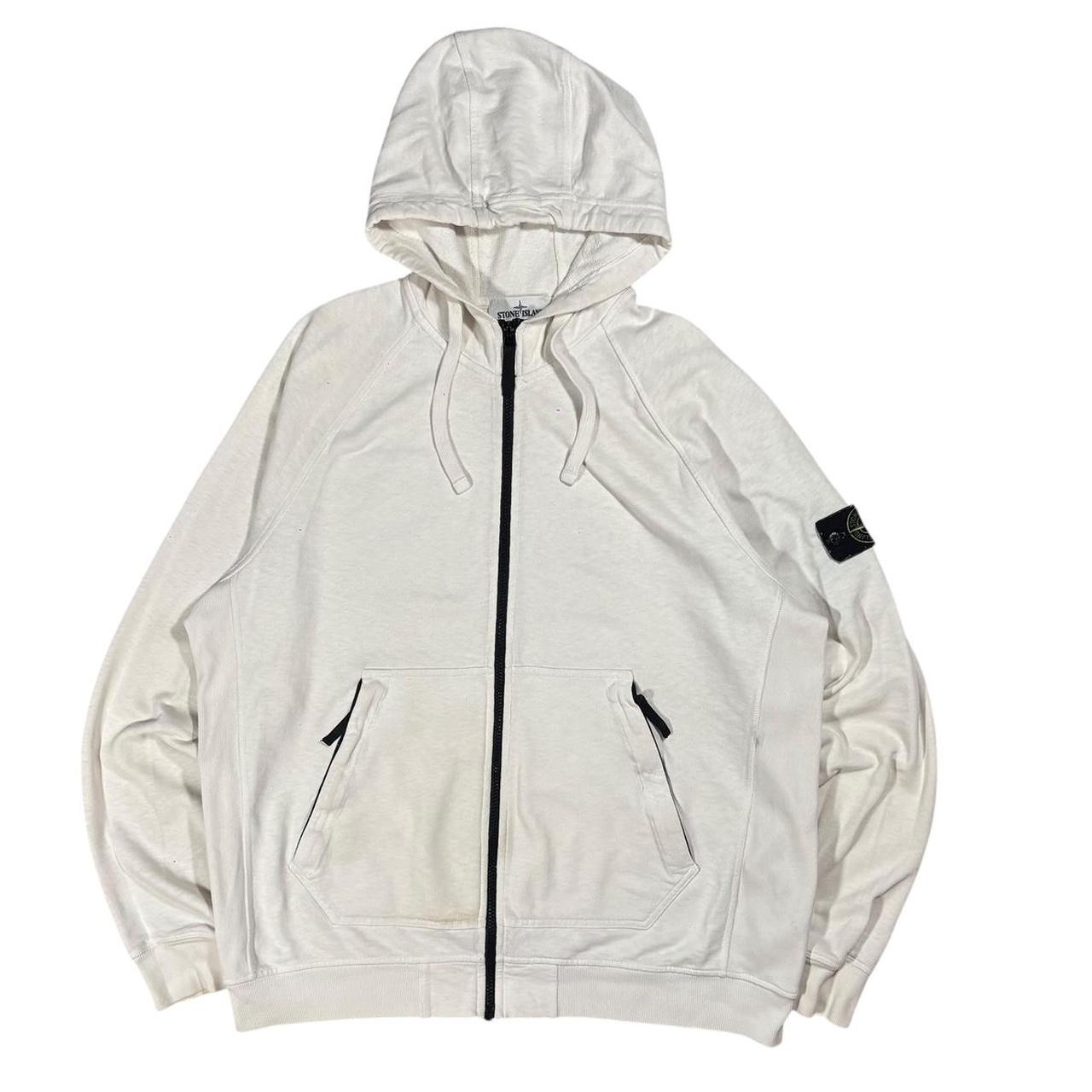 Stone island white zip up hoodie (XXL)