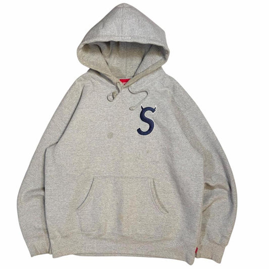 Supreme grey S logo thick pullover hoodie (M)