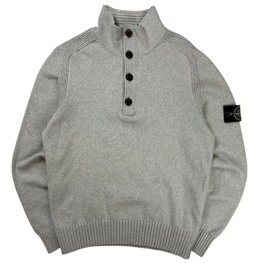 Stone island grey wool knitted quarter zip pullover sweatshirt (S)