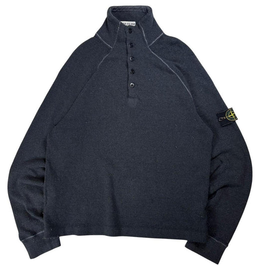 Stone island grey wool knit button sweatshirt (L)