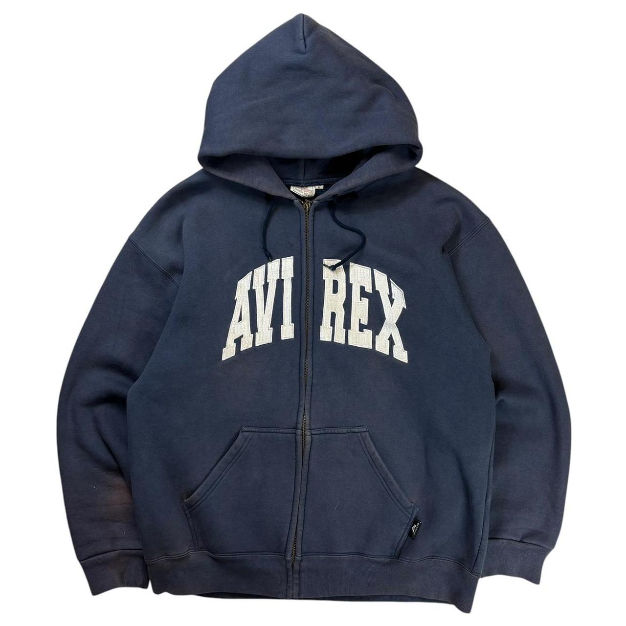 Avirex navy spellout thick zip up hoodie (XL)