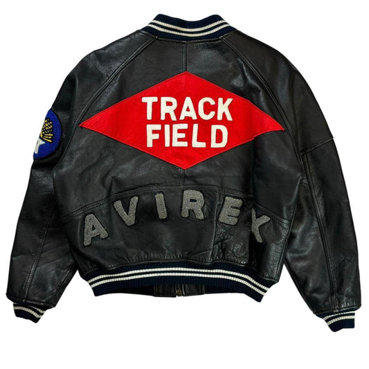 Avirex track field black leather jacket (S)