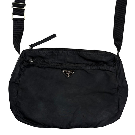 Prada black triangle logo crossbody side bag
