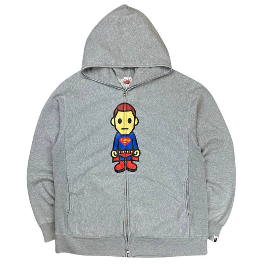 Bape x DC superman full zip grey hoodie