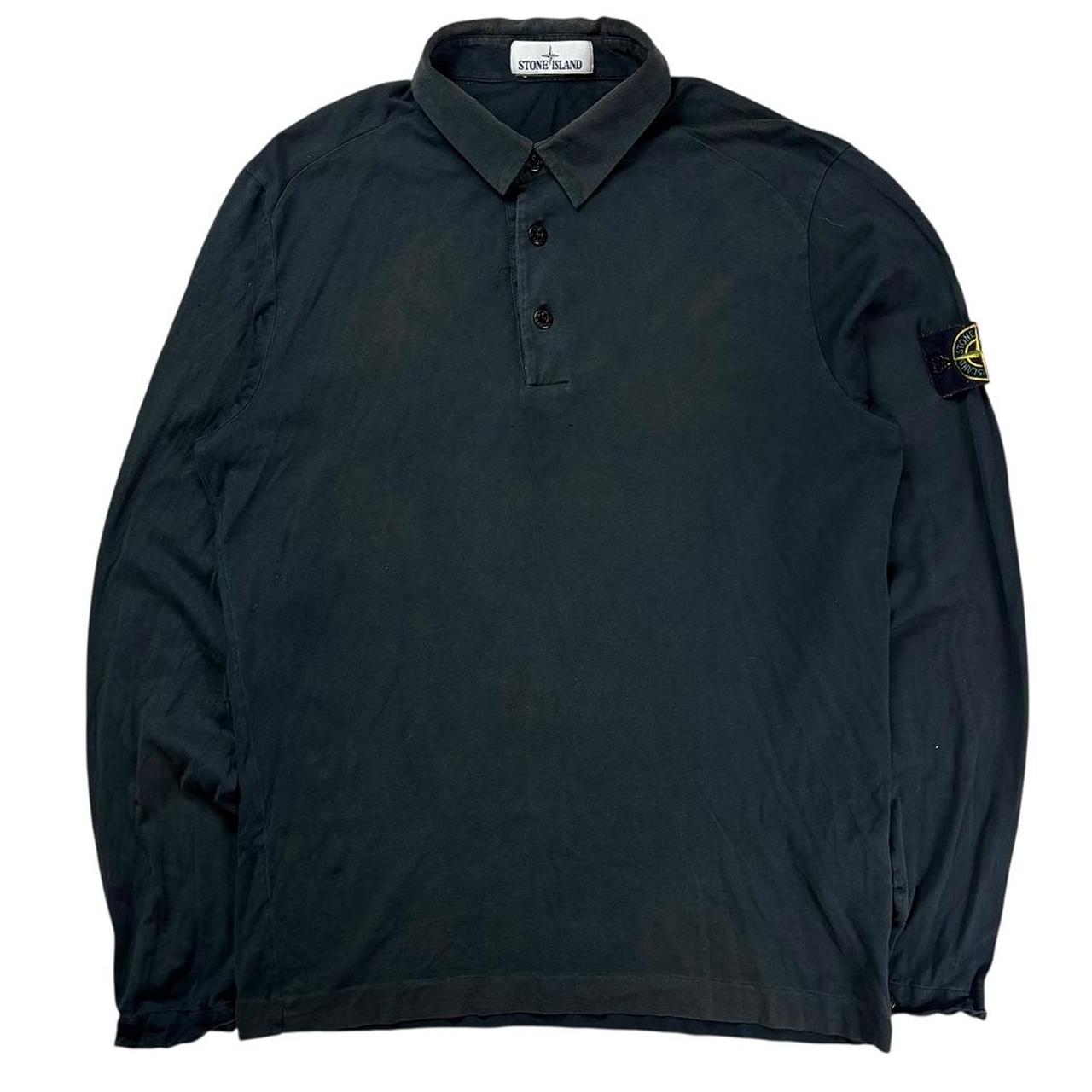 Stone island black long sleeve polo shirt (L)