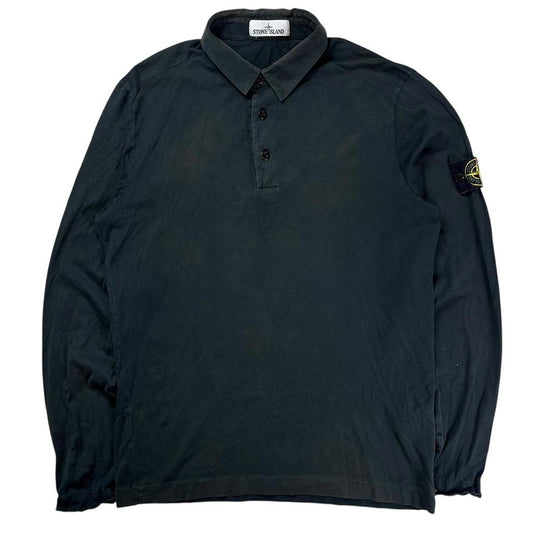 Stone island black long sleeve polo shirt (L)