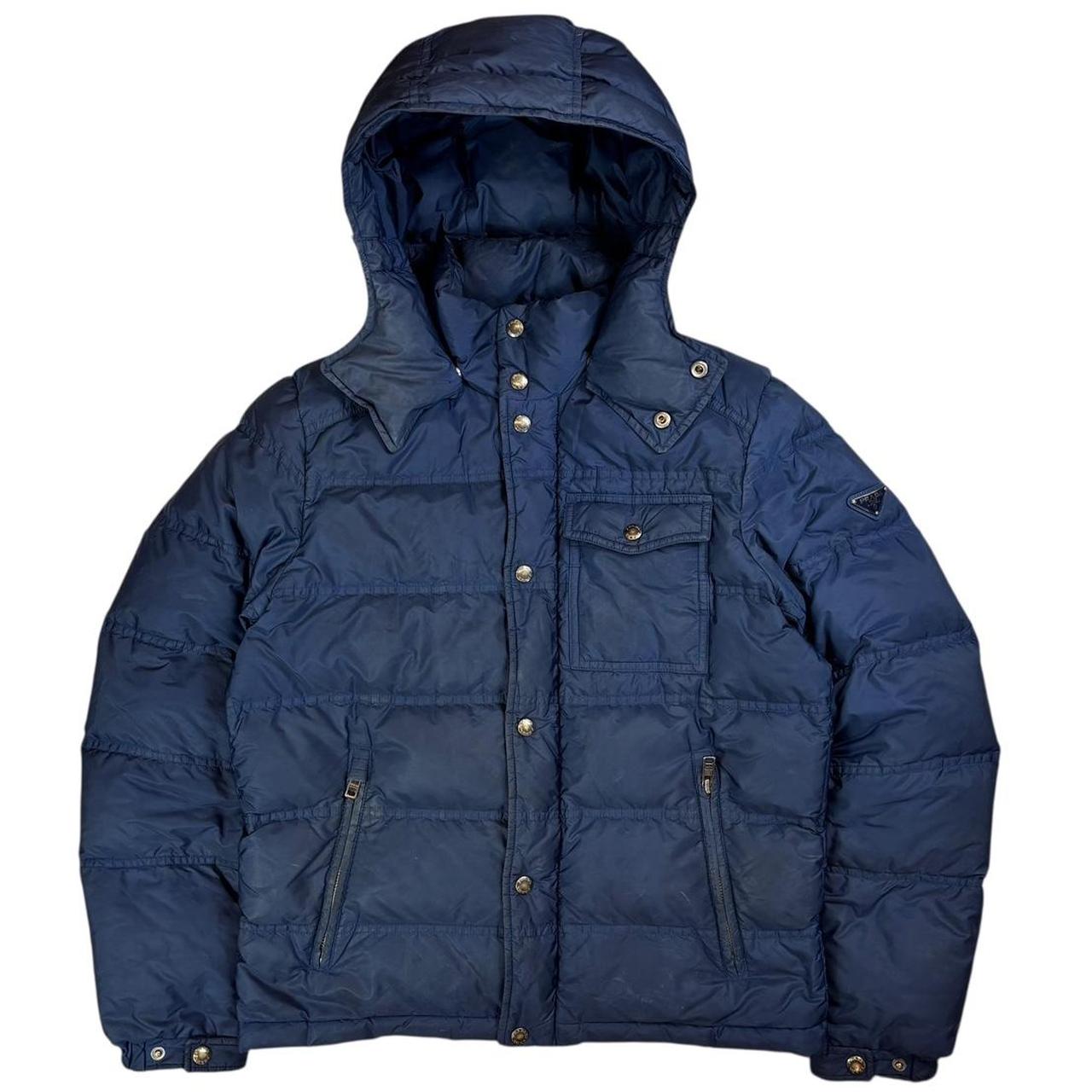 Prada blue triangle logo down puffer jacket (S)