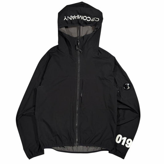 CP Company black Pro-Tek hood spellout jacket (M)