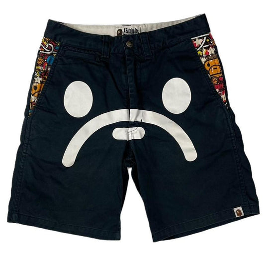 Bape baby milo sad face navy shorts (S)