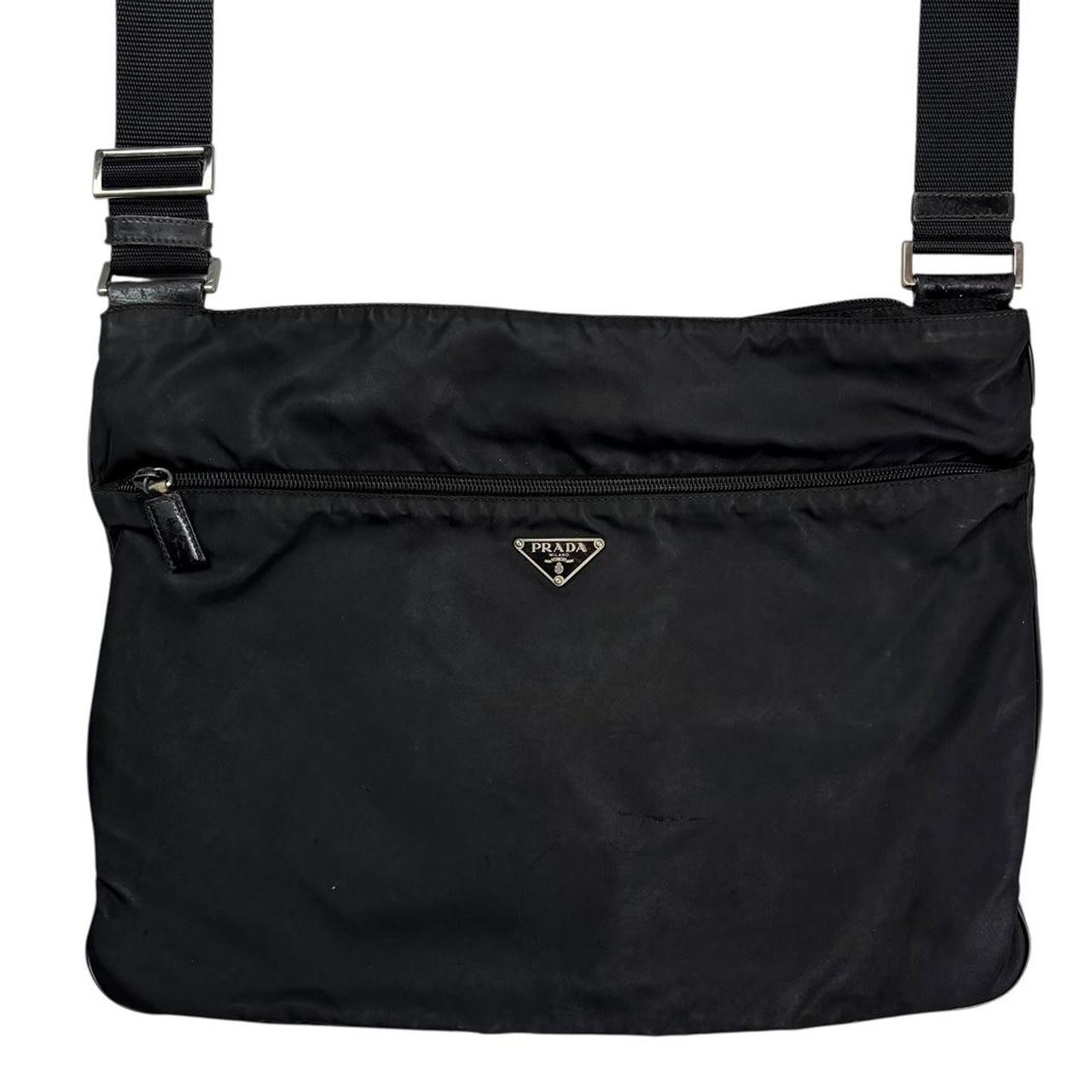 Prada triangle logo large black crossbody side bag