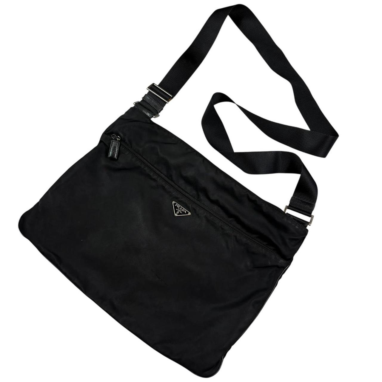 Prada triangle logo large black crossbody side bag