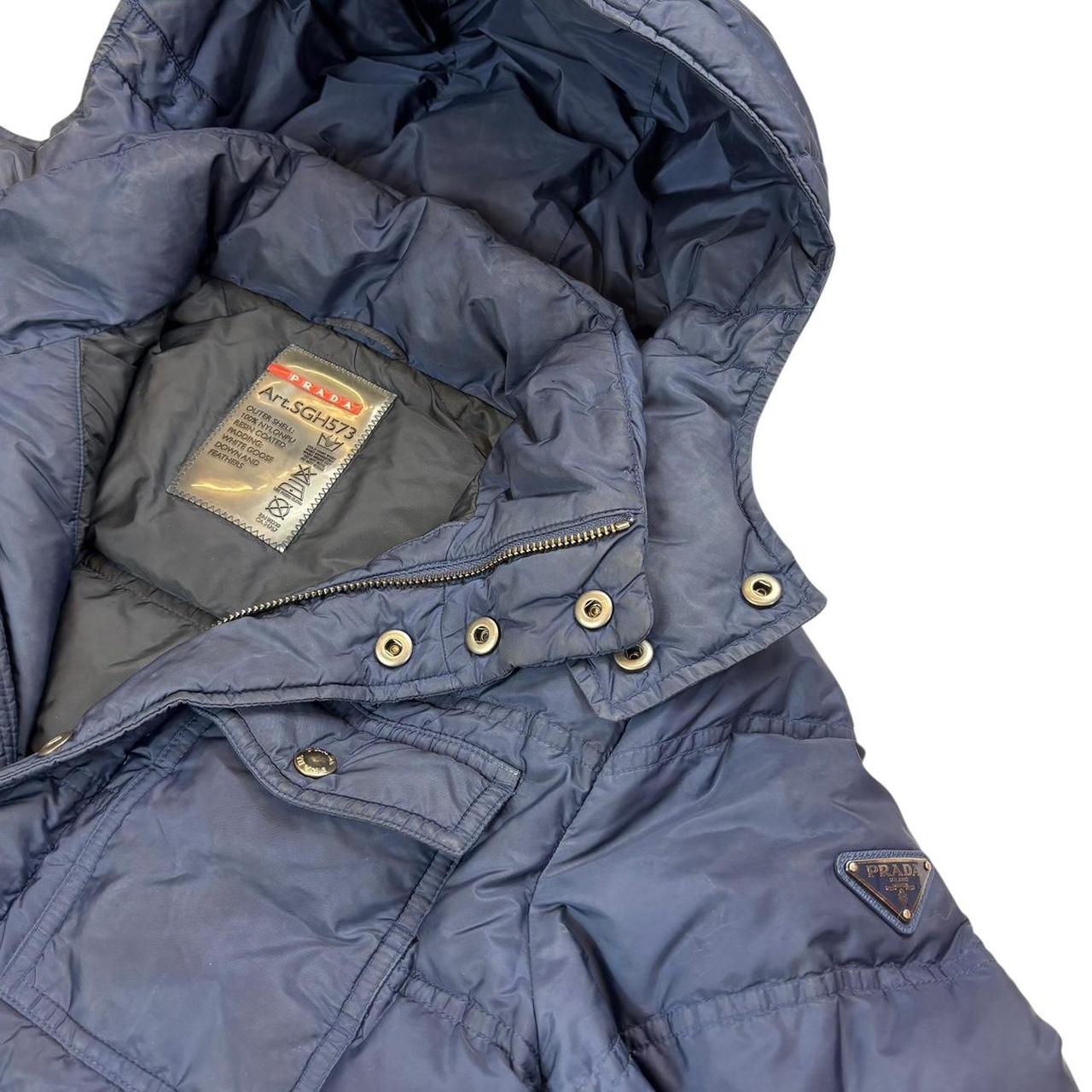 Prada blue triangle logo down puffer jacket (S)