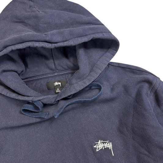 Stussy navy embroidered logo thick pullover hoodie (S)
